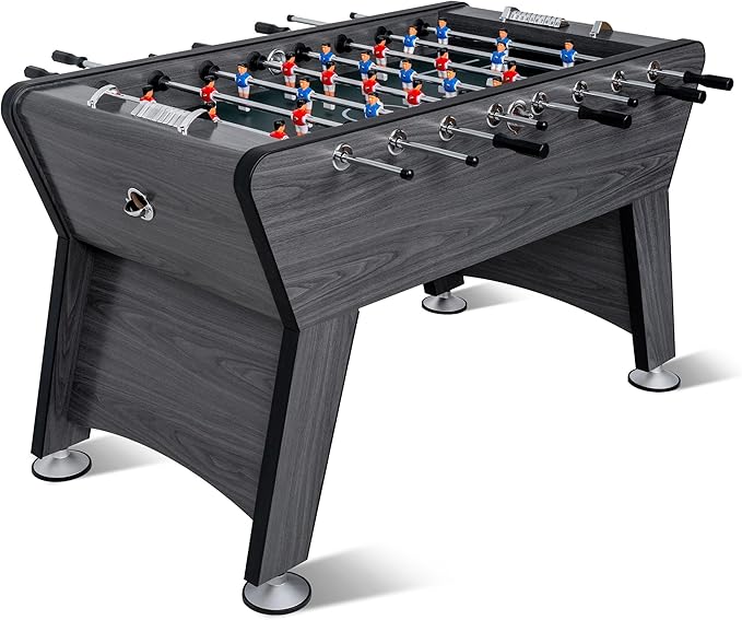 58" Foosball Table, Competition Sized Soccer Table Game, Heavy Duty Arcade Game Table with 2 Balls for Adult, Kids, Home, Indoor Game Room Sport (Wood Grain)