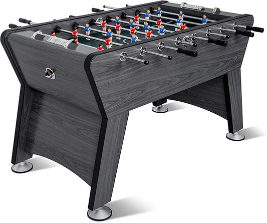 58" Foosball Table, Competition Sized Soccer Table Game, Heavy Duty Arcade Game Table with 2 Balls for Adult, Kids, Home, Indoor Game Room Sport (Wood Grain)