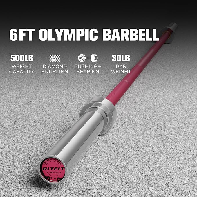 RITFIT Olympic Barbell 4ft/4.8ft/6ft - 2 Inch Weight Bar for Strength Training, Weightlifting, Squat, Deadlift, Bench Press, Curl, Overhead Press - 350lbs/500lbs Capacity