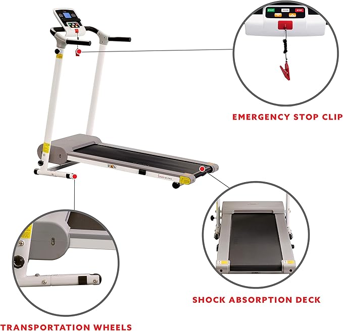 Sunny Health & Fitness Compact Foldable Treadmill - Easy Assembly, Quiet Operation, LCD Performance Monitor, Device Holder - Running & Walking Exercise, Optional Free SunnyFit App Bluetooth Connection