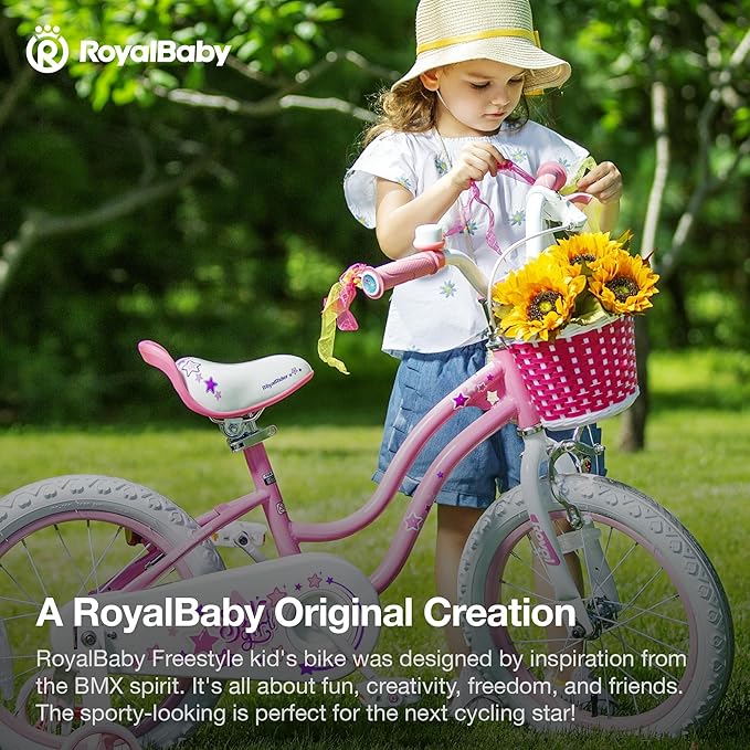 RoyalBaby Girls Bike EZ Bike Stargirl Training Free Balance to Pedal Easy Learning Bicycle, 12-20 Inch for Toddlers & Big Kids.