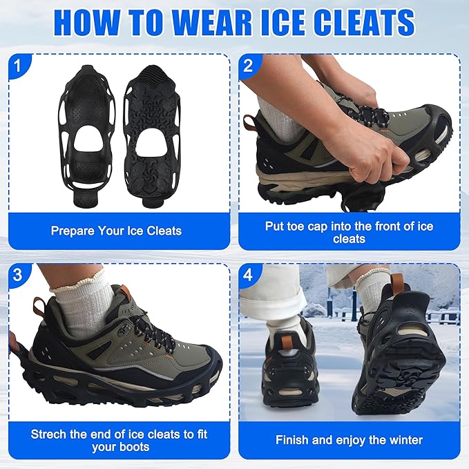 Spikeless Ice Cleats,Anti-Slip Snow Winter Traction Grips Crampoms for Slick Wet Surface Indoor Outdoor Use Ice Shoes Grippers Rubber Tread Overshoes