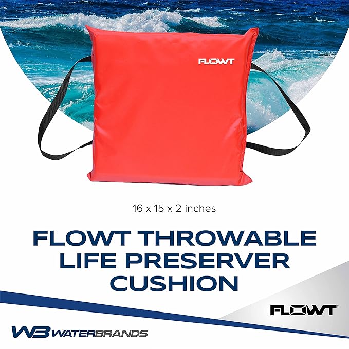 Flowt Boat Seat Cushion and Throw Cushion for Boat Safety – USCG Approved Type IV, Life Cushion for Boat, Durable, Comfortable Boat Seat Cushions for Kayaks, Paddle Board, Canoe and Boating - Red