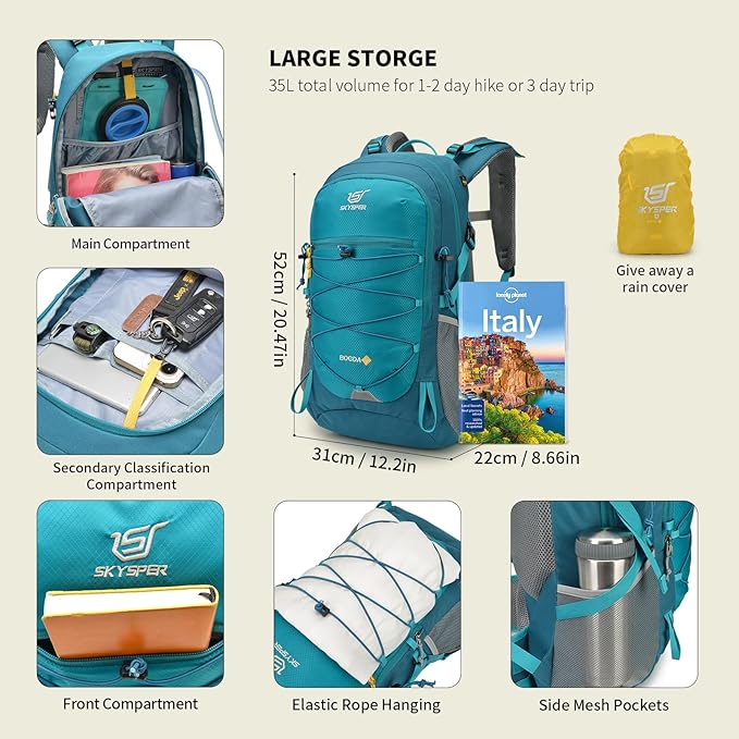 SKYSPER Hiking Backpack for Men Women, 35L Travel Backpack Waterproof Camping Backpack Outdoor Lightweight Daypack