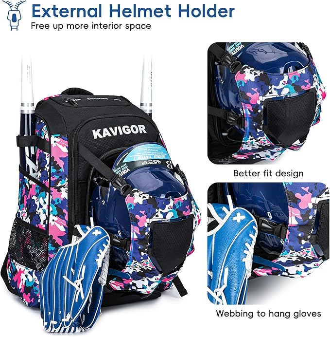 Baseball Bag for Youth and Adult, Softball Backpack 50L Large Capacity, Equipment Backpack with Laptop Compartment and Charge Port