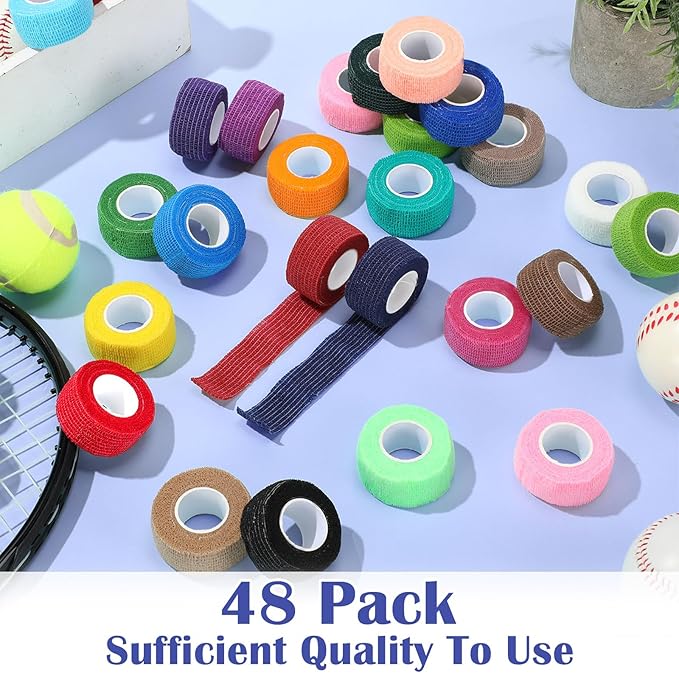 Treela 48 Pack Self Adhesive Wrap Bandage Bulk, Self Adherent Cohesive Bandage Elastic Athletic Tape Breathable Wound Tape for Stretch Athletic Sports Wrist Ankle(Multicolor,1 Inch X 5 Yards)