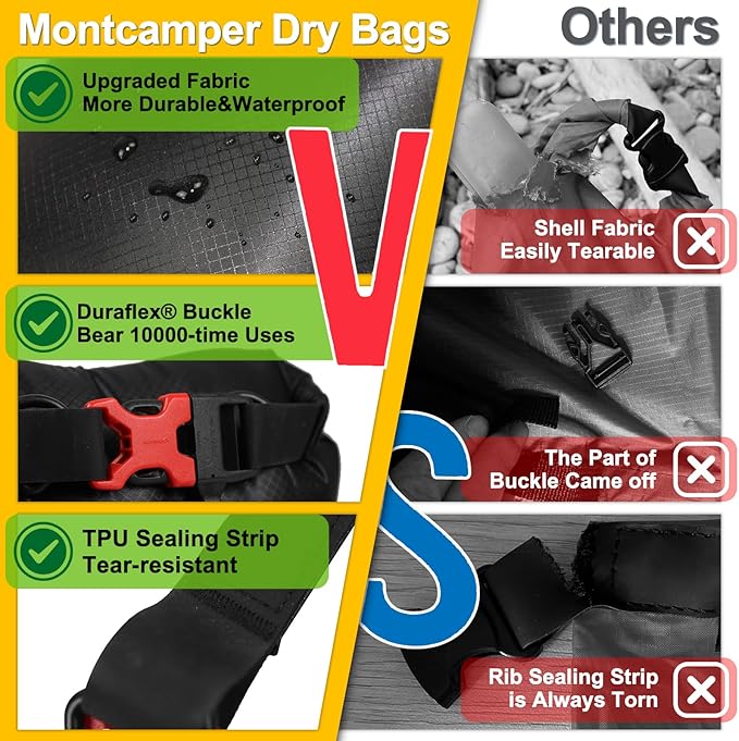 Waterproof Dry Bag-Upgraded Tear-resistant CORDURA Fabric-Durable&Lightweight Roll Top Dry Sack with Survival Whistle-Perfect for Hiking, Camping, Kayaking&Beach-Float on Water(35L/Black)