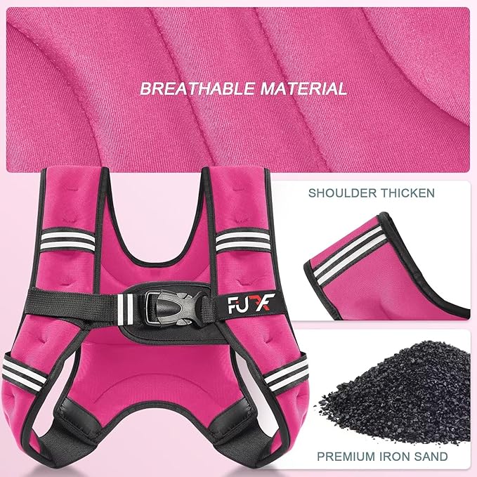 FUFF Weighted vest woman - 5lb/10lb/12lb/15lb/20lb/25lb/30lb Weights with Reflective Stripe, Weighted Vest for Men Women Strength Training Running Walking Jogging