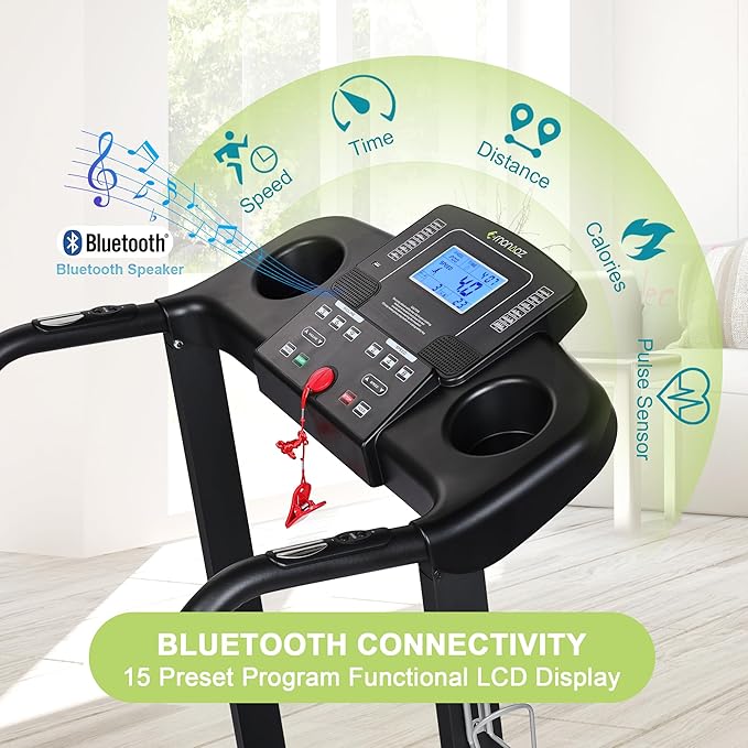 Treadmills for Home, Treadmill with 0-12% Auto Incline, 3.0HP Folding Electric Treadmil, 18" Wide Running Machine with Bluetooth Speaker & Pulse Monitor, 300 LBS Weight Capacity