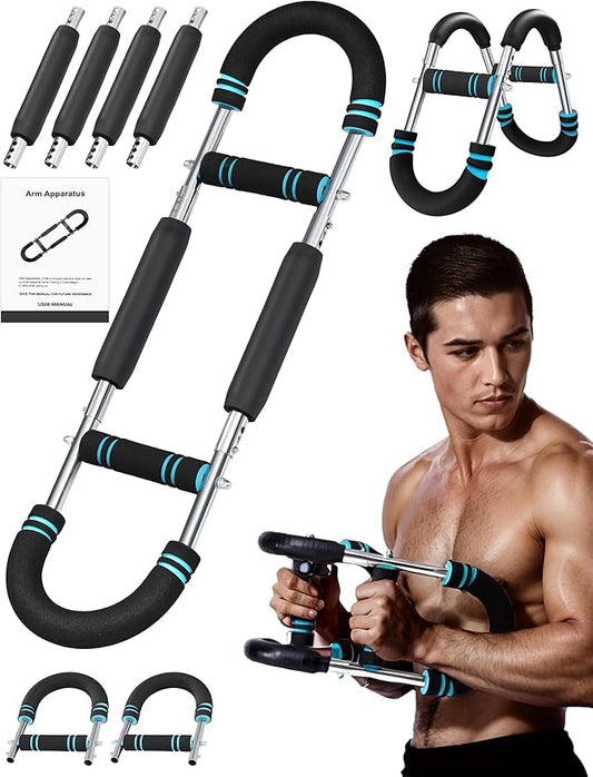 Adjustable Twister Arm Trainer, 4 Spring Chest Workout and Arm Exerciser with 30-110 lbs Resistance for Men, Detachable Home Strength Training Fitness Equipment with Poster