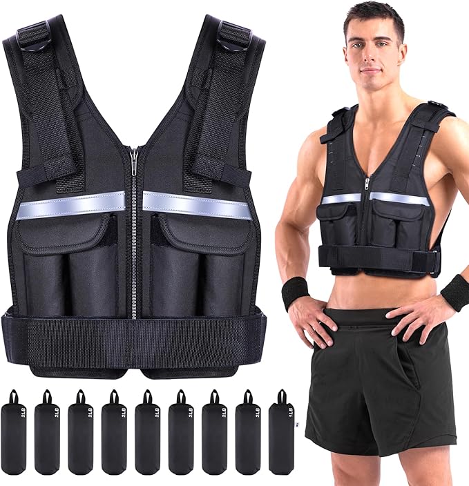 Sportneer Adjustable Weighted Vest Weights: 2-18 lbs/2-40 lbs Washable Weight Vest 16 In 1 Fast Adjust Rucking Vest for Women and Men Home Gym Workout Fitness Strength Training Vests