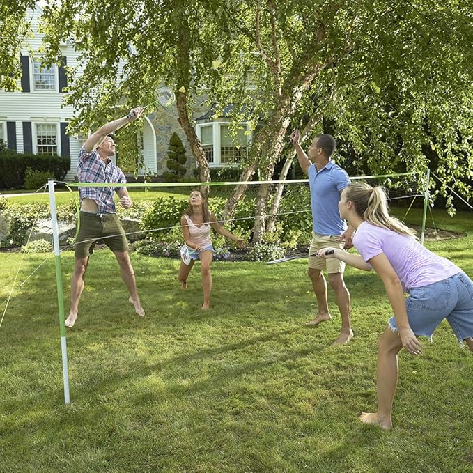 Franklin Sports Badminton Set - Portable Badminton Set - Adult and Kids Badminton Net - Perfect Backyard/Lawn Game - Includes 4 Badminton Racquets - Intermediate