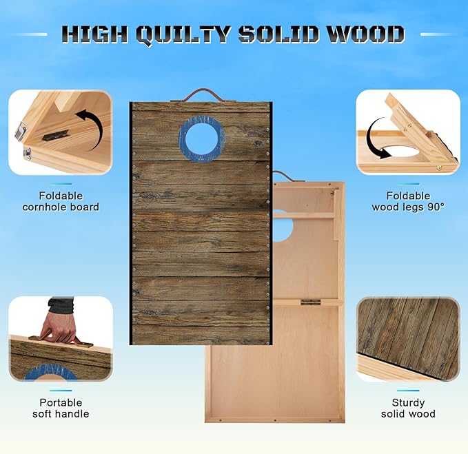 Portable Cornhole Board Set 2 ft x 1 ft Cornhole Set with 6 Bean Bags Foldable Cornhole Game for Kids and Adult Indoor or Outdoor Backyard Corn Hole Toss Games