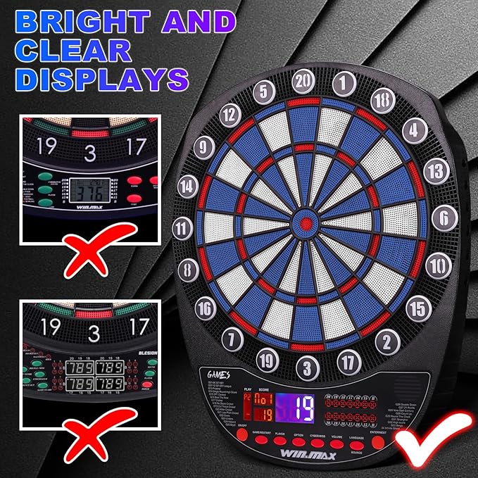 WIN.MAX Electronic Dart Board Soft Tip Dartboard Set LED Displays 3 Languages with 12 Darts 100 Tips Power Adapter