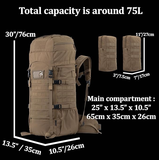 75L Tactical Backpack with Internal Frame, MOLLE, and Hydration System
