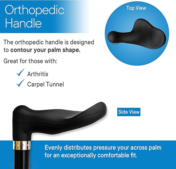 RMS Orthopedic Walking Cane - Offset Cane to Fit Individual's Palm Naturally - Ideal for Anyone with Arthritis or Carpal Tunnel Syndrome (Choose Left Hand or Right Hand)