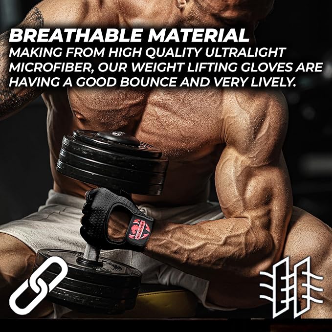 FIGHTSENSE Workout Gloves for Men Women, Weight Lifting Gloves with Non-Slip Silicon Padded Palm, Breathable, Lightweight Exercise Gym Gloves for Weightlifting Powerlifting Cycling Rowing