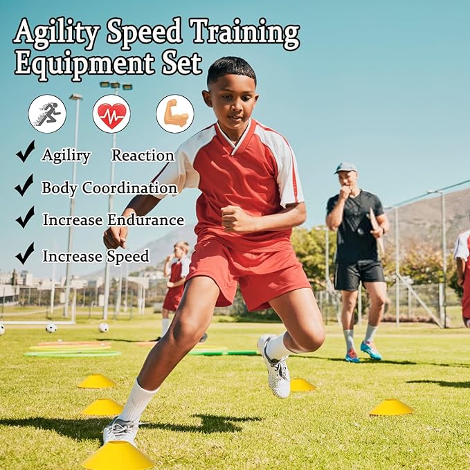 Agility Ladder Speed Training Equipment Set-20ft Agility Ladder 4 Adjustable Hurdles Running Parachute Jump Rope Speed Training Equipment for Soccer Football Basketball