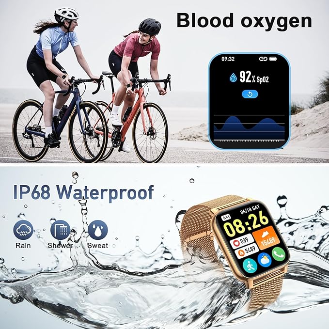 Smart Watch for Women Fitness Tracker: Gold Smart Watches for Women Digital Mens watches Make/Answer Call Waterproof Running Smartwatch Android Phone iPhone Samsung Compatible Heart Rate Monitor