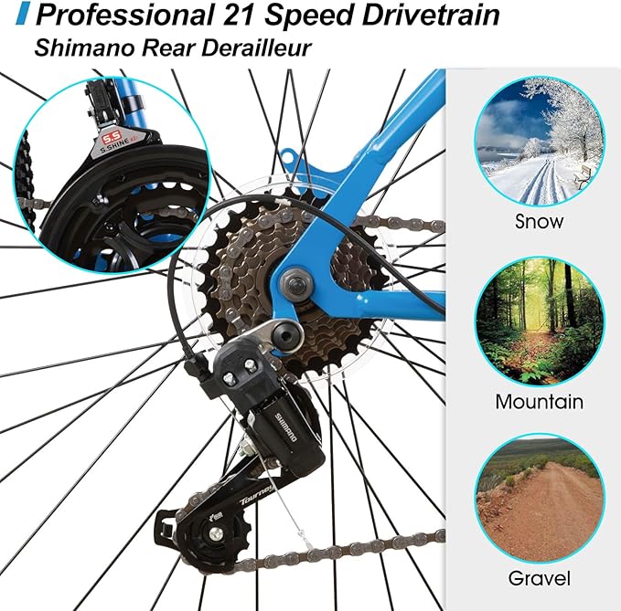 HILAND 26 27.5 29 Inch Mountain Bike, Mens and Womens MTB with 21 Speeds, High-Tensile Steel Frame, V Brake, Hardtail Bicycle for Adults