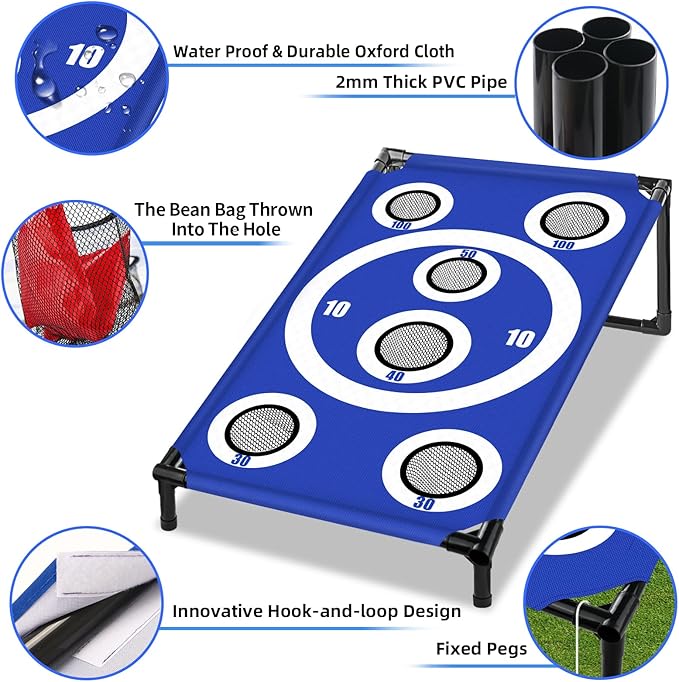 Cornhole Board Set 3x2 Ft with 8 Bean Bags and Carrying Bag Corn Hole Games Portable Cornhole Set for Indoor and Outdoor Ideal for Kids, Adults, Camping Travel,Parties,Beach, Yard