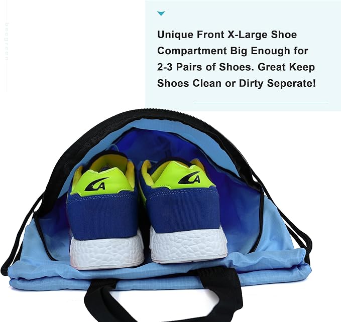 BeeGreen Drawstring Backpack Bag with Shoe Compartment, X-Large Black Gym Sports String Cinch Backpack