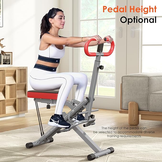 SogesHome Squat Machine Rowing Machines for Home Foldable, Fitness Rowing Machine Row and Ride Squat Machine with Adjustable 2 Resistance Bands for Workout Exercise, 330 lbs Weight Capacity
