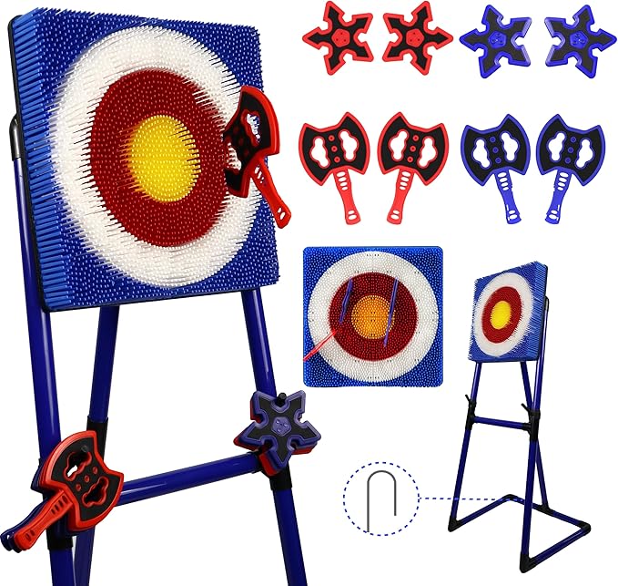 Family Axe Throwing Game for Backyard Fun | Safe Bristle Target Set with 4 Axes & 4 Darts for Kids & Adults | Lightweight & Portable for Carnival, Camping, Party and Indoor/Outdoor Games