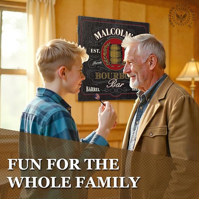 THOUSAND OAKS BARREL CO. | Personalized Dartboard & Cabinet Set with 6 Steel Tip Darts