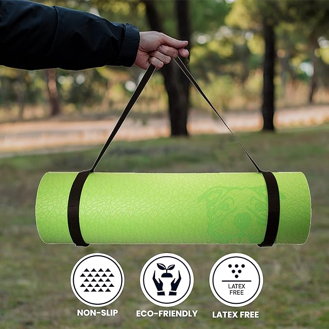 Mat-Essential Green TPE, Latex-free, Eco-friendly, Non-toxic, Non-slip, thick mat 6' x 2' x 8mm and a Donation to Charity