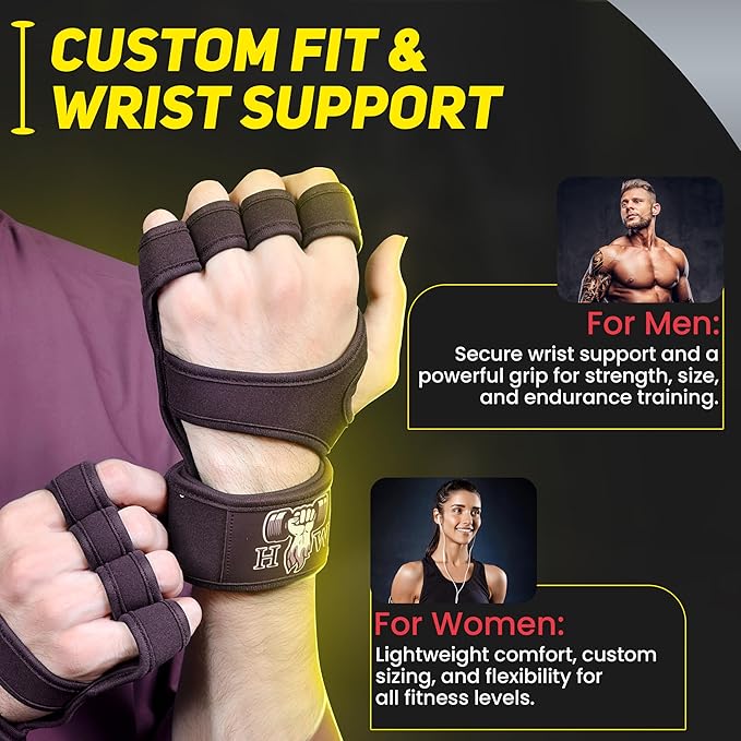 HW Weight Lifting Gloves – Built-in Wrist Wraps for Unbeatable Support in Gym, Crossfit & Strength Workouts (Men & Women)