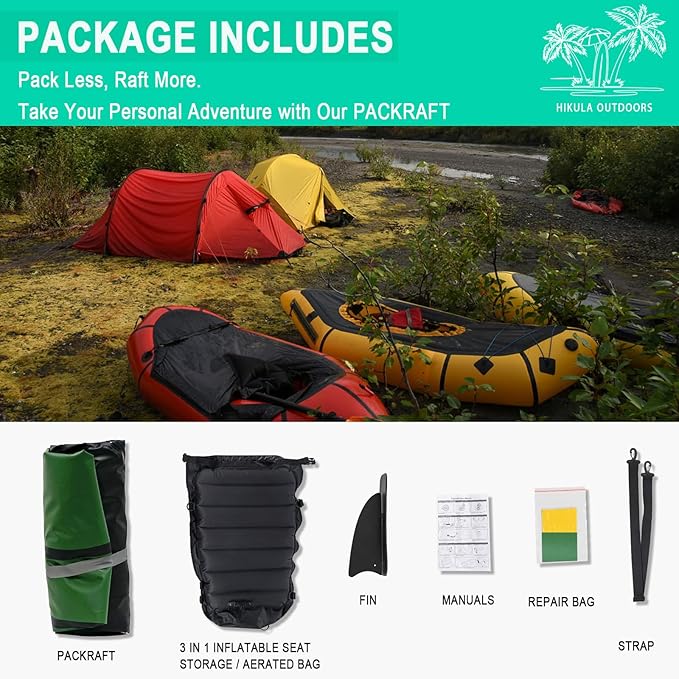TPU Packraft Inflatable Lightweight Kayak - 1 Person Packraft, Ideal for Adults&Kids with Soft Seat, Litewater Dinghy for Flat Water Rafting, Fishing & Adventure, Rapid Inflate