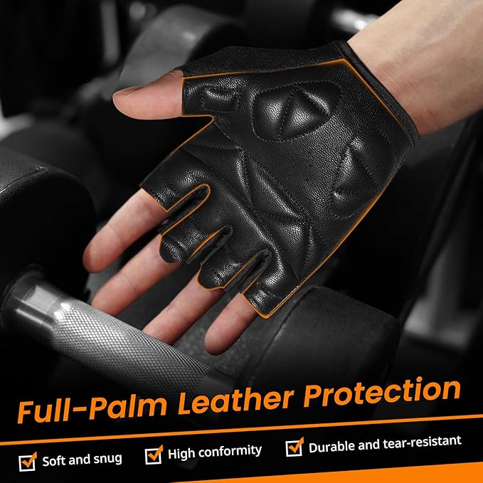 ATERCEL Premium Leather Workout Gloves, Ideal for Men and Women, Suitable for Weightlifting, Gym, Cycling