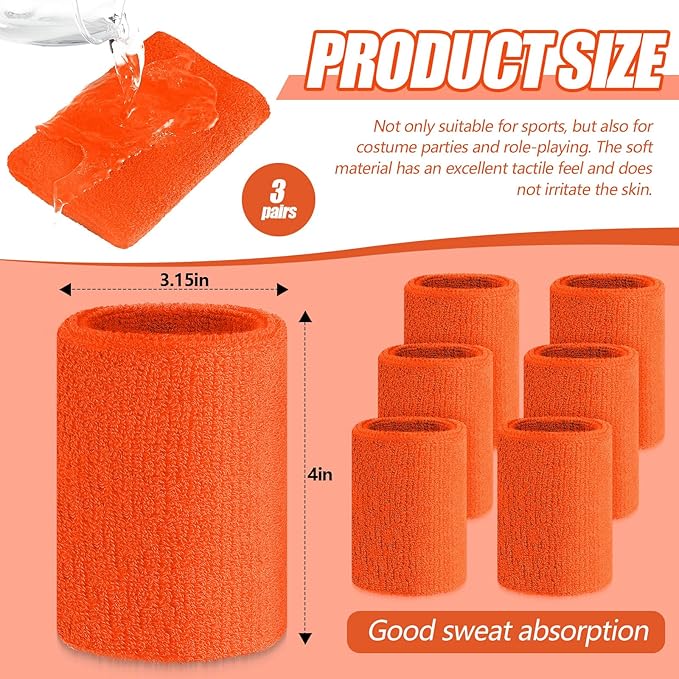 Wettarn 6 Pcs 4 Inch Wrist Sweatbands Tennis & Gymnastics Wristbands for Grips & Sport Cotton Elastic Thick Wrist Bands for Tennis & Football
