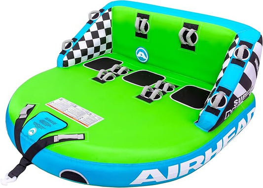 Airhead Mable Inflatable Towable Tube, 1-4 Rider Models, Dual Tow Points, Full Nylon Cover, EVA Foam Pads, Patented Speed Valve, Boat Tubes and Towables