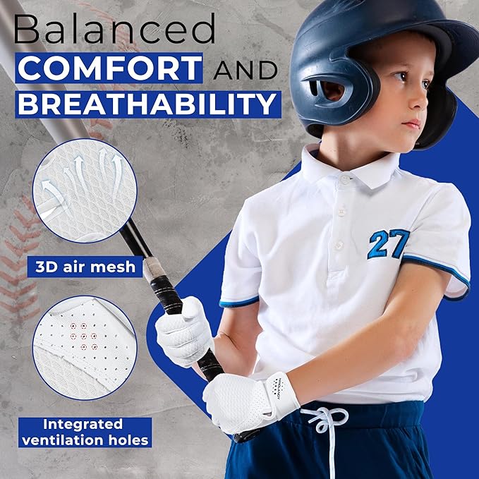 HANDLANDY Baseball Batting Gloves for Adult Youth, Grip Breathable Softball Batting Gloves Fit Men Kids Boys Girls