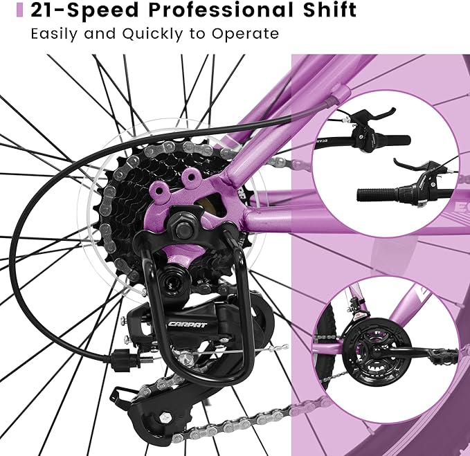 24 26 Inch Women Girls Mountain Bike, Disc/V Brakes 21 Speeds Women Bike, Sturdy Steel Frame and Suspension Fork, Stylish Adult and Teens Bicycle for Urban Trail Snow Commuter