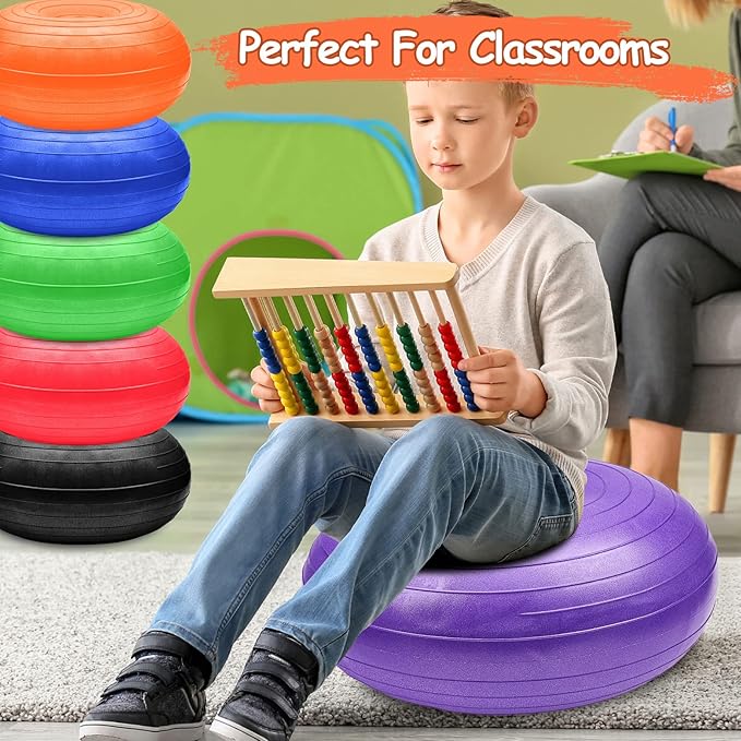 Lewtemi 6 Pcs Flexible Seating for Classroom Elementary 20 Inch Yoga Ball Chairs Large Inflatable Donut Exercise Ball Chair Stability Balance Trainer with Inflator for Kids Student(Bright Color)