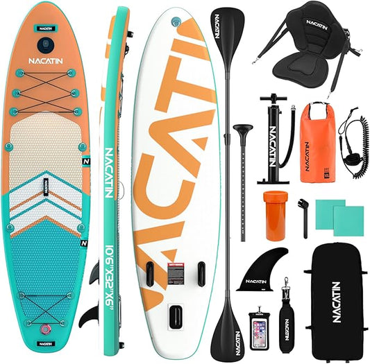NACATIN Inflatable Stand Up Paddle Board with Kayak Seat,10'6"Upgrade Version Blow Up Paddle Boards for Adults with Premium SUP Accessories&Backpack,Adjustable Paddle,Camera Mount,Fins,Hand Pump
