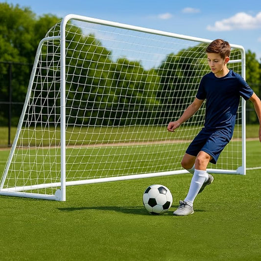 MOPHOTO 6x4/8x6/10x6.5/12x6/16x7ft Soccer Goals for Backyard, Foldable Steel Soccer Goal with 6 Cones, Weatherproof Soccer Goal for Teens/Adults Practice Training