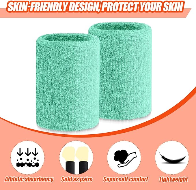 Wettarn 6 Pcs 4 Inch Wrist Sweatbands Tennis & Gymnastics Wristbands for Grips & Sport Cotton Elastic Thick Wrist Bands for Tennis & Football