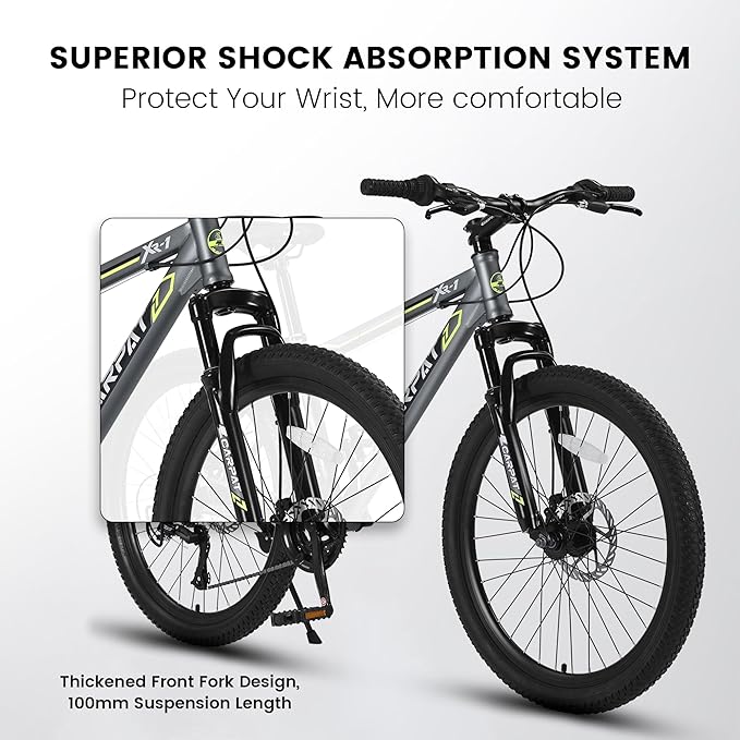 Ecarpat 24/26/27.5 Inch Mountain Bike, Dual/Front Suspension Mens Mountain Bike with 21 Speeds High-Carbon Steel Frame and Disc/V Brakes, Adult Sport Bicycle for Trail Snow Commuter City Road