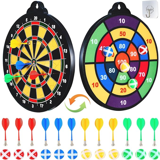 Magnetic Dart Board for Kids and Adult.16in 2 in 1 Double-Sided Large Size with 12 Magnetic Dart+12Sticky Balls,Safe Dart Game Set for 3-12 Year Old,Fun Family Game Friends Gifts