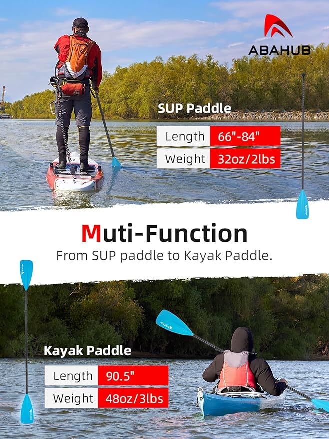 Abahub SUP Paddle - 3 Piece Adjustable Paddles - Lightweight Stand-up Paddle Oars for Paddleboard, Adjustable Aluminum Alloy Shaft 68" - 84", Black/Blue/Green/Orange/Red/Yellow Plastic Nylon Blade