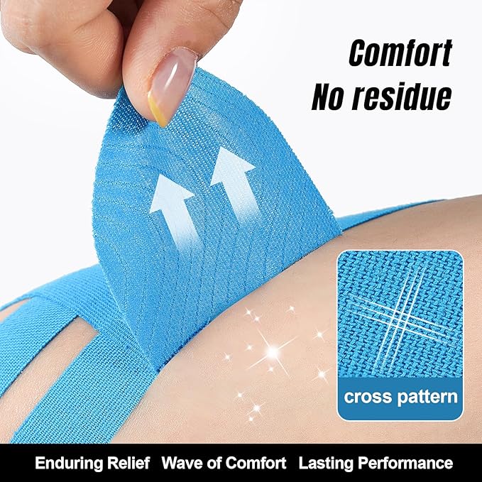 Waterproof Kinesiology Tape for Shoulders/Knees, 10 Precut Strips for Knee Pain Relief (Blue), Elastic Strong Adhesive Athletic Tape, Latex-Free Hypoallergenic Sports Tape