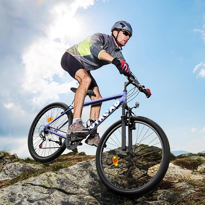 26" Mountain Bike - 1/7-Speed Lightweight High-Carbon Steel Frame, V Brakes & Front Suspension - Adjustable Ergonomic Seat for Men & Women(Quick Assembly, Multiple Colors)