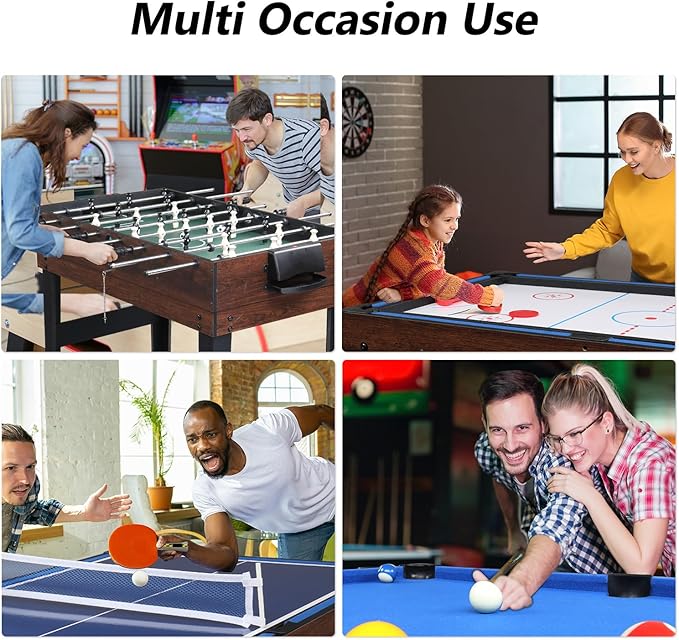 PEXMOR 10-in-1 Multi Game Set for Adults and Family, 48" Game Table with Hockey, Foosball, Pool, Ping Pong, Shuffleboard, Chess, Checkers, Bowling, Backgammon