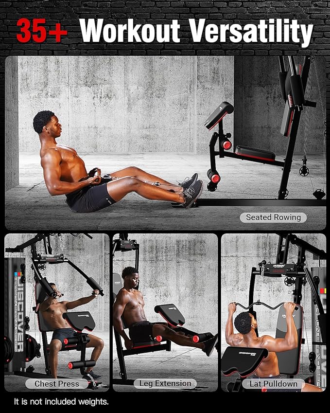 HARISON Home Gym - Full Body Workout Equipment, Exercise Equipment, Fitness Equipment, Multifunctional Home Gym Equipment for Home with Pulley System, Weight Bench, Leg Extension, Rowing Machine
