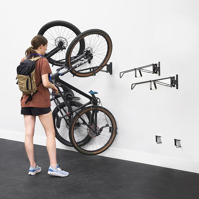 StoreYourBoard SwivelStow Mountain Bike Storage Rack 4 Pack – Heavy Duty Bike Hanger, No-Lift Bike Wall Mount for Garage Bike Storage, MTB and E-Bike, Holds 70 lbs, Patent-Pending