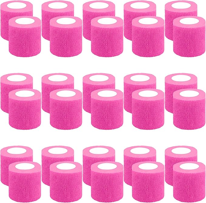 BQTQ 30 Rolls Self Adhesive Bandage, 2 inch Self Adherent Wrap, Stretch Bandages, Self Stick Bandage Wrap Tape for Wrist, Ankle Swelling, Sprains (Neon Pink)